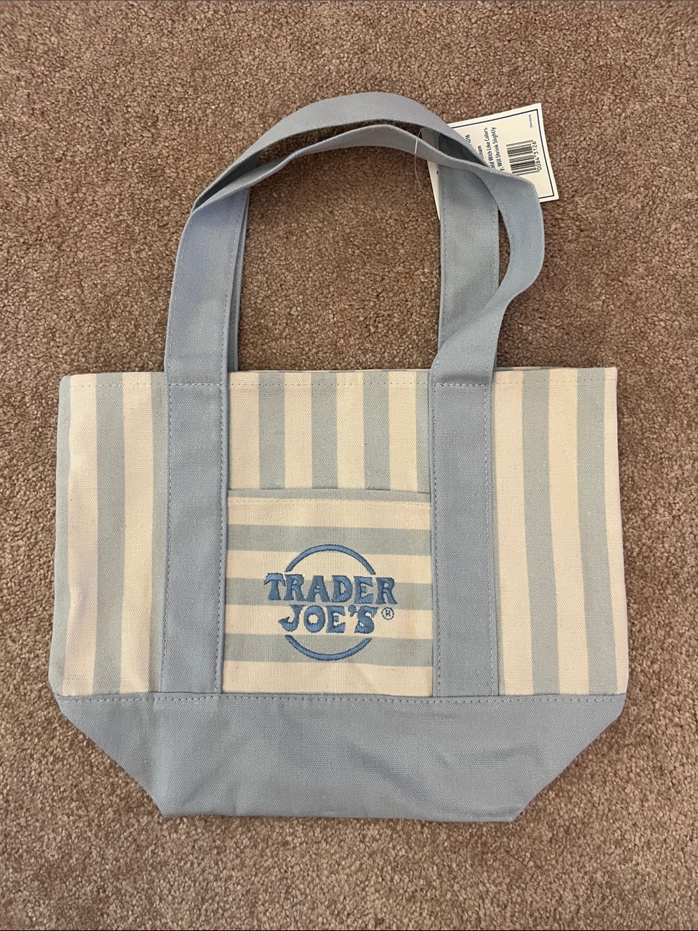 Trader Joe's Light Blue & Cream Striped Canvas Tote